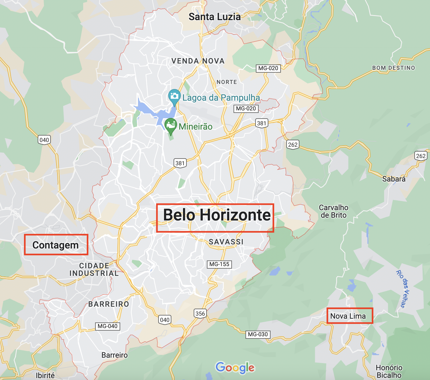 Google Maps - Belo Horizonte, Contagem e Nova Lima