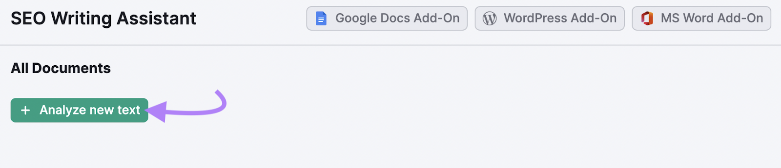 Botón "+ Analizar texto nuevo" resaltado debajo del Asistente de Redacción SEO
