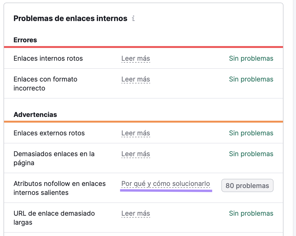 Problemas de enlaces internos