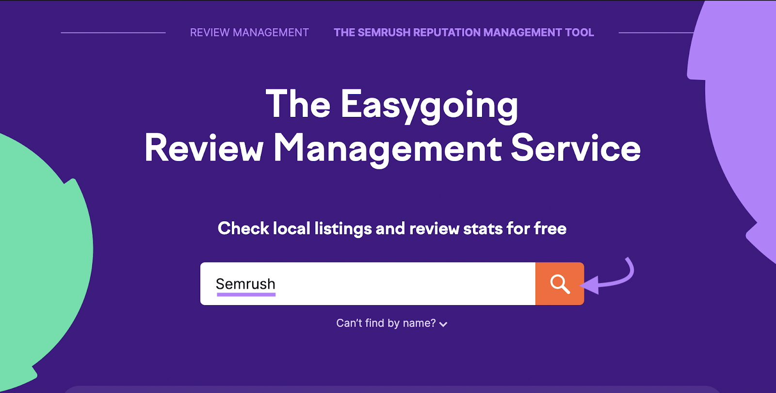"Semrush" introducido en la barra de búsqueda de Review Management