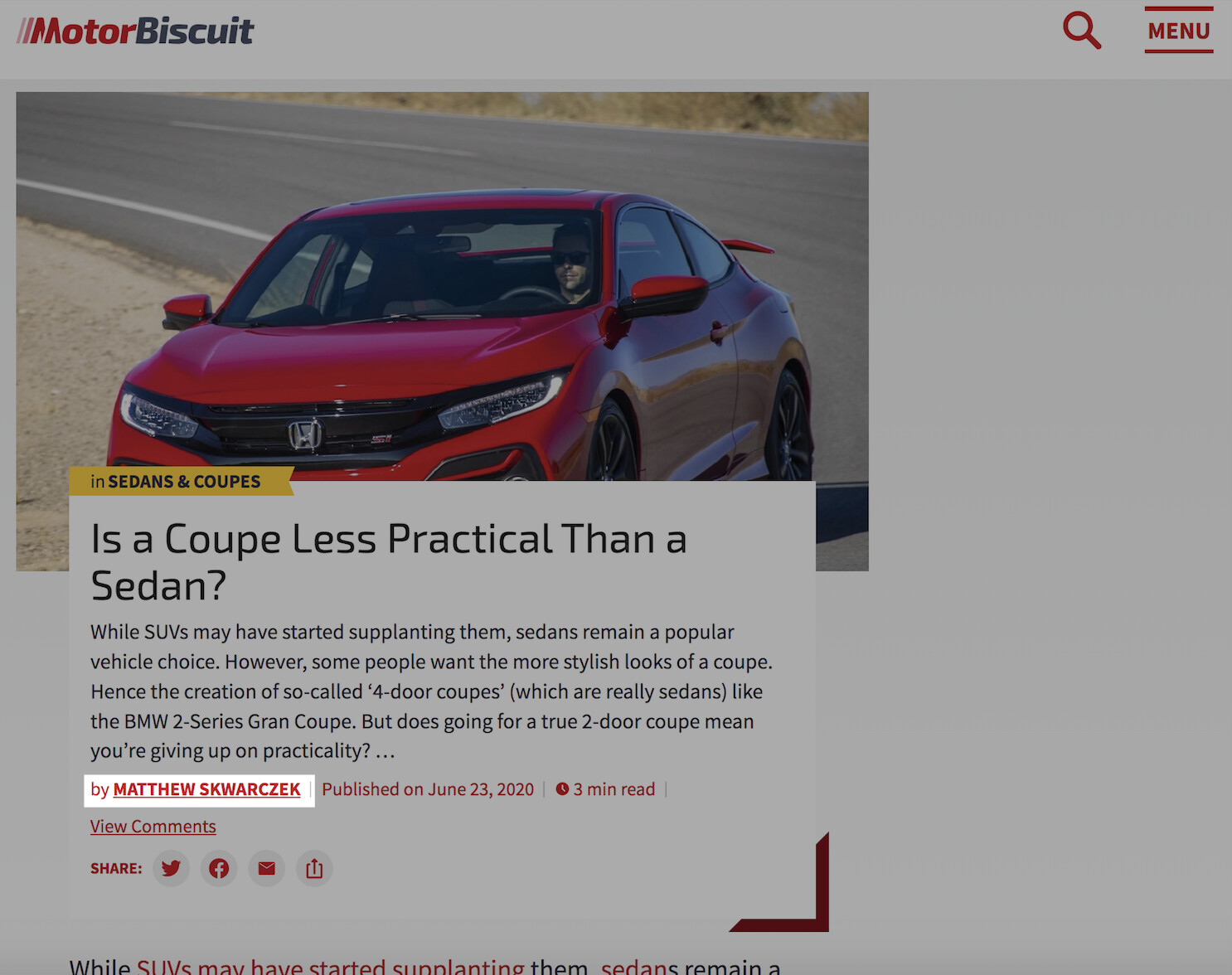 ejemplo de un artículo con su autor destacado debajo del título