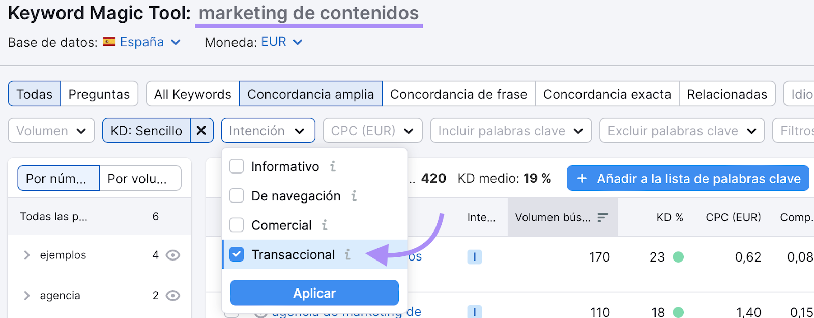 "Transaccional" intencion