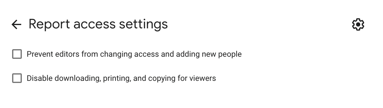"Seção "Configurações de acesso ao relatório