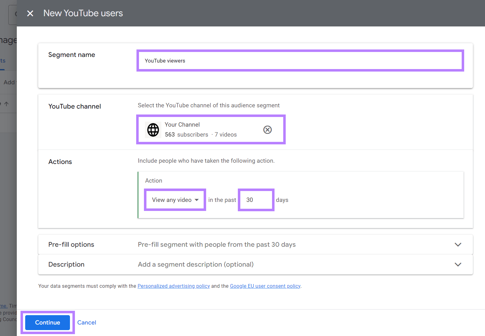Sprechen Sie Nutzer erneut an, die in den letzten 30 Tagen ein Video auf Ihrem Kanal angesehen haben.