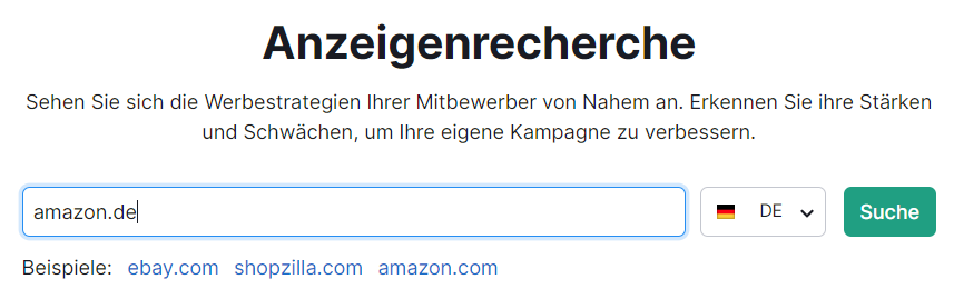 Abfragefeld in der Anzeigenrecherche