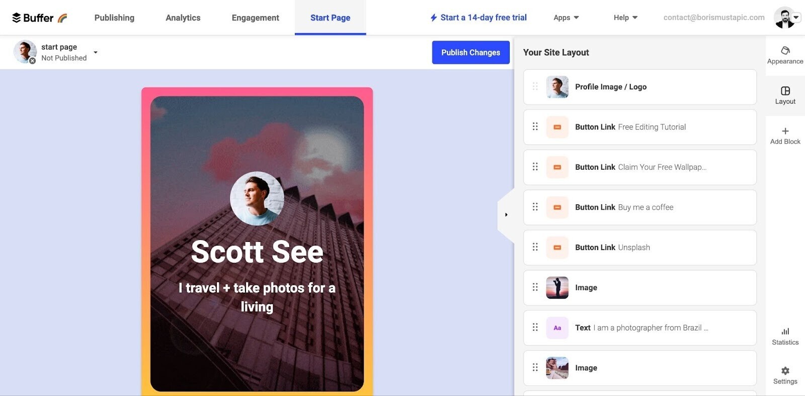 Herramienta Página de inicio de Buffer