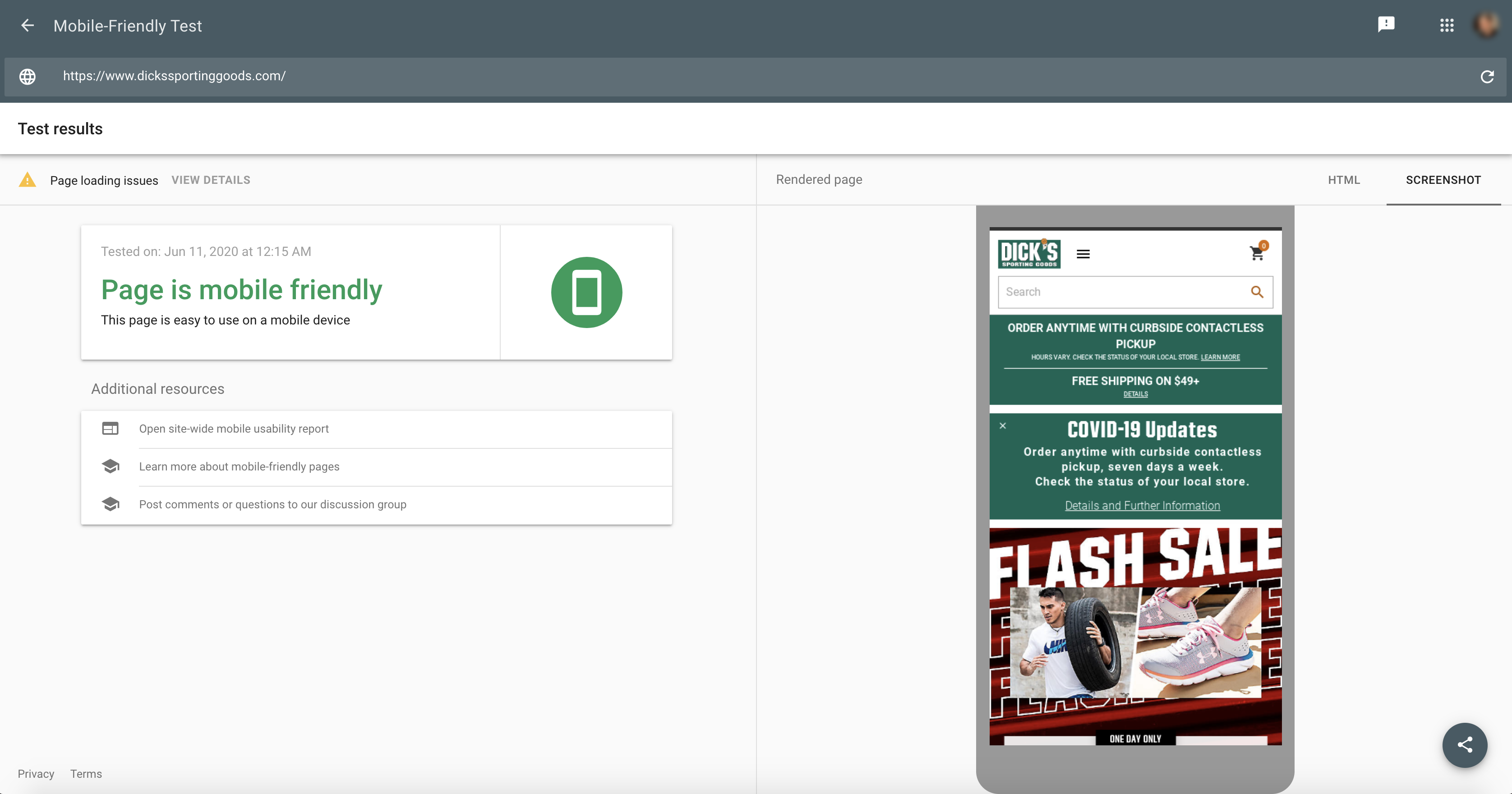 mobile friendliness test tool page