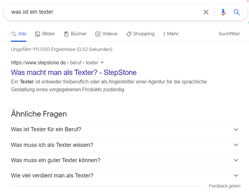 Google-Suchergebnisse für 'was ist ein texter'