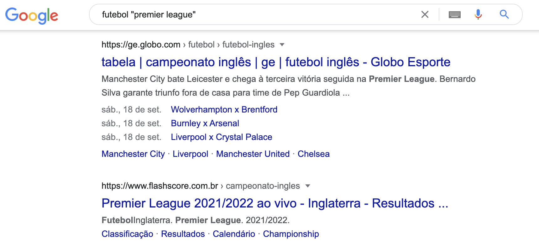 Exemplo de comando google "futebol"