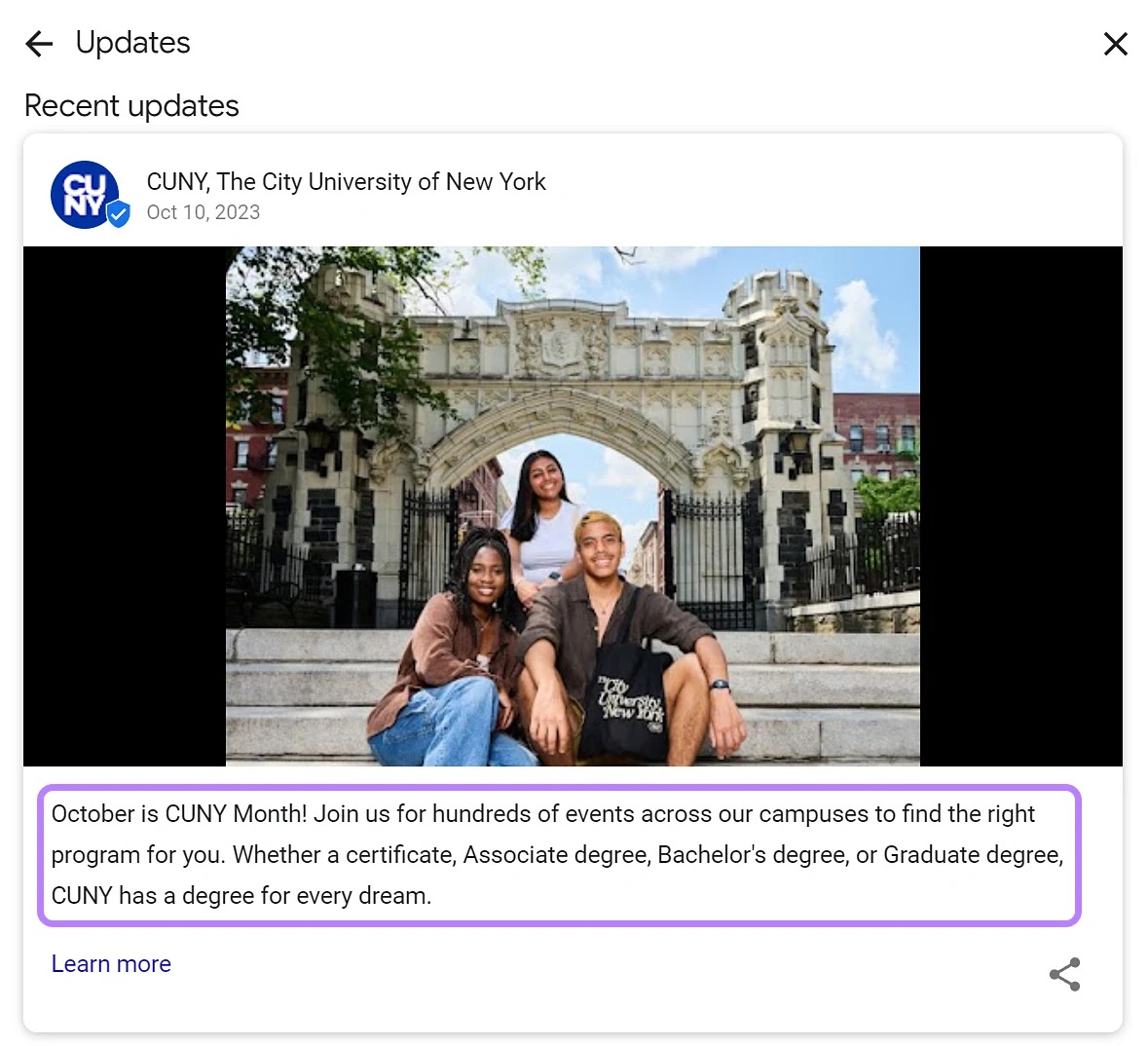 Aktualisierung des Google-Unternehmensprofils der City University of New York