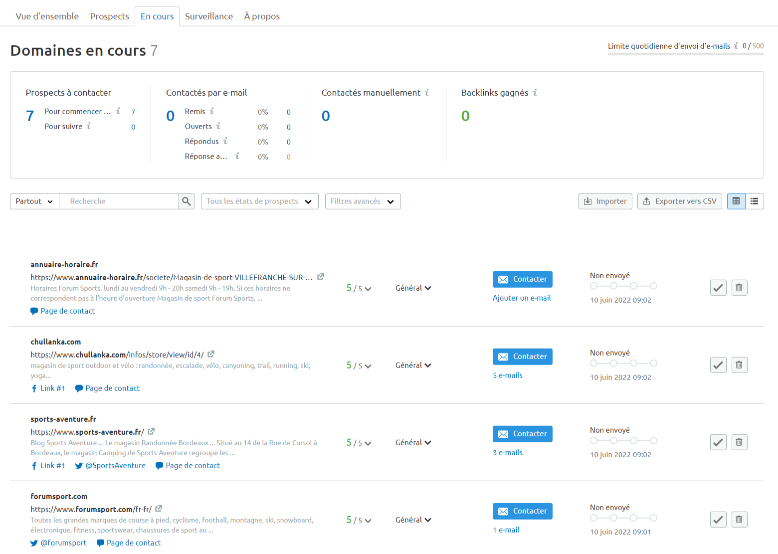 Semrush, Link Building, en cours, domaines à contacter