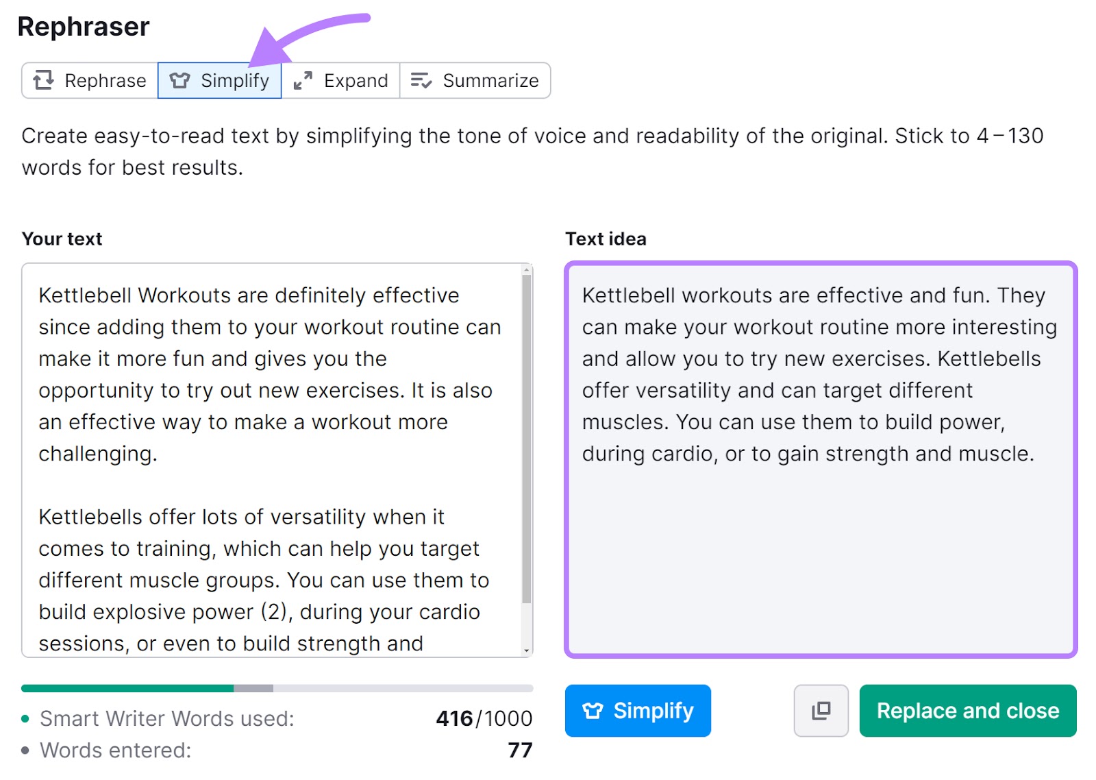 La funzione "di SEO Writing Assistant semplifica"