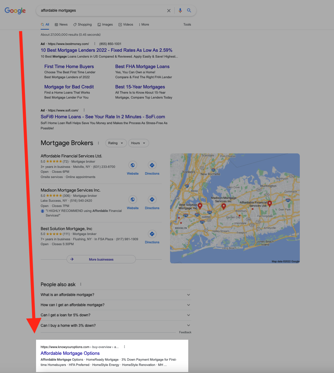 Google SERP com recursos de SERP