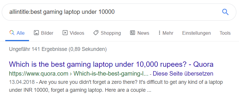 Google-Suche mit allintitle