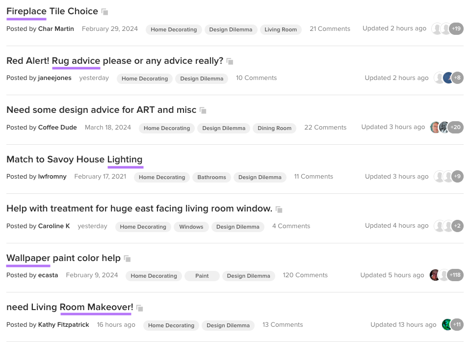 Ideias de palavras-chave iniciais destacadas