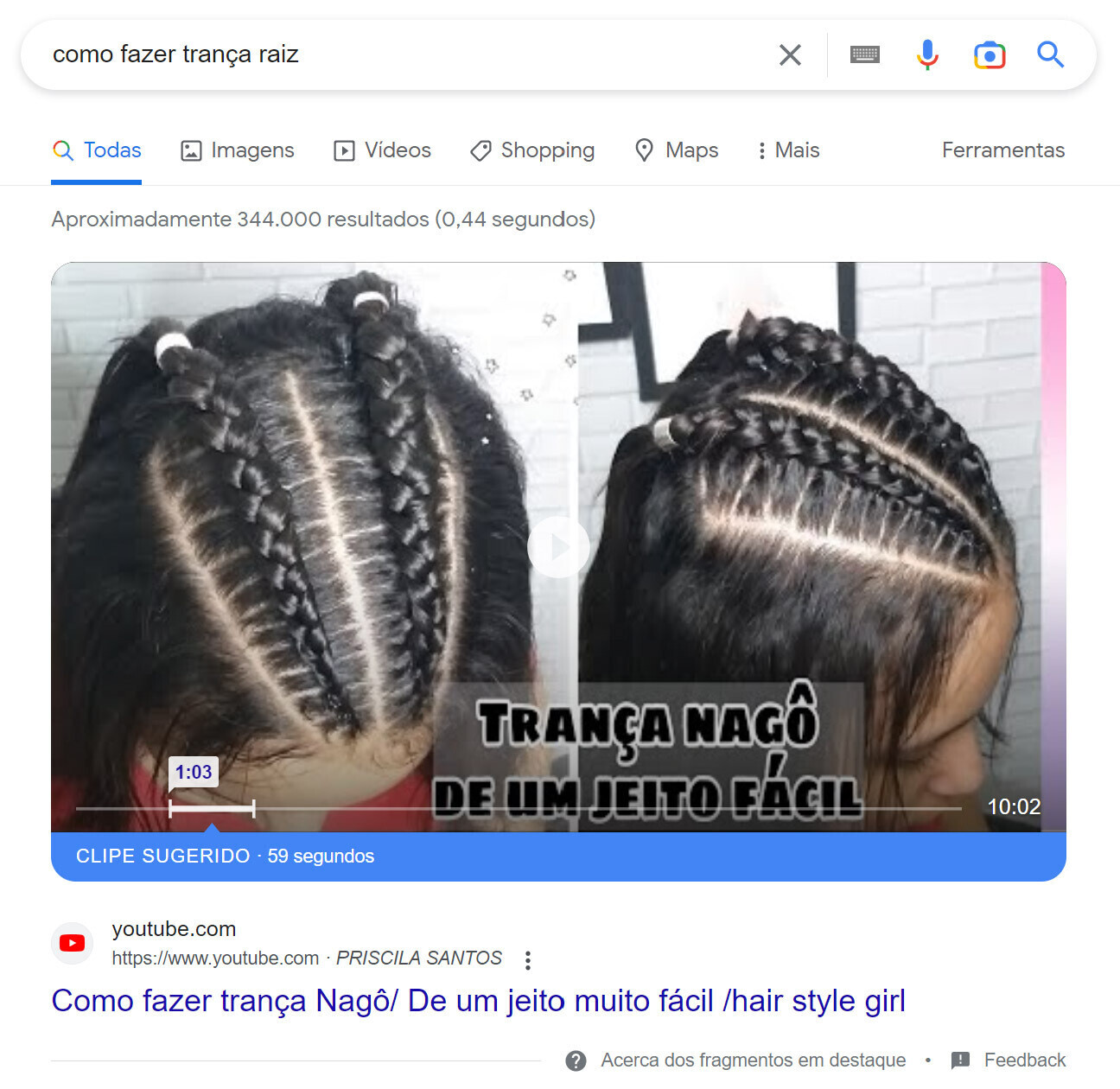 exemplo featured snippet de vídeo