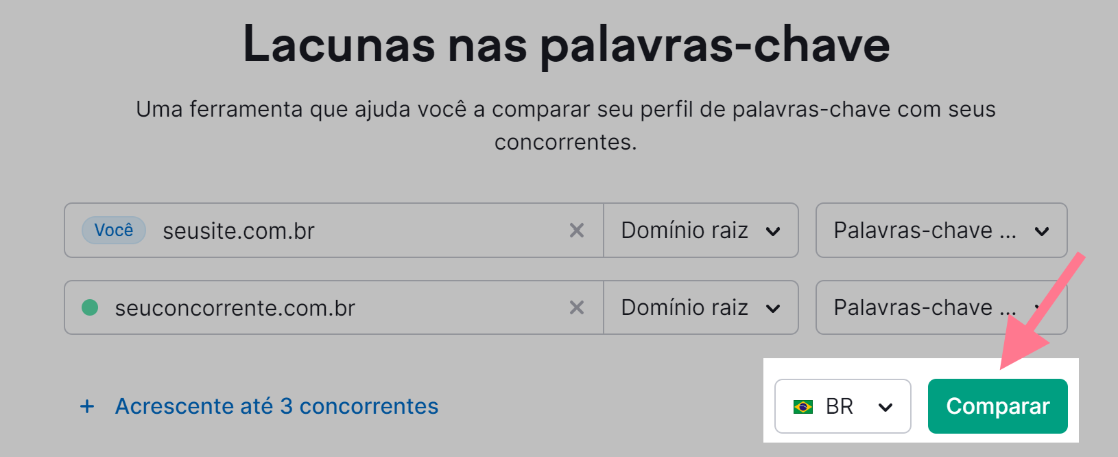 botão de pesquisar na ferramenta lacunas nas palavras-chave para pesquisa de palavras-chave