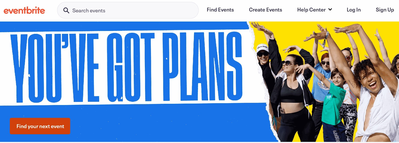 Page d'accueil d'Eventbrite