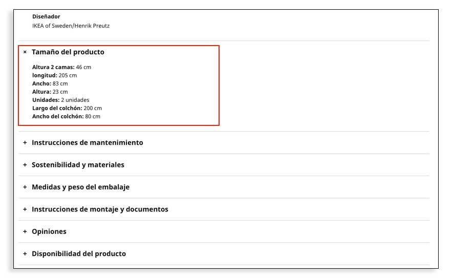 Descripción de producto - Ejemplo Ikea