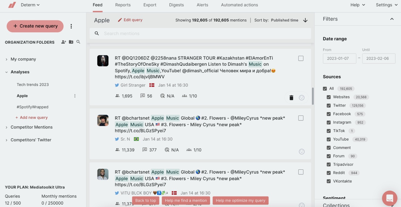Um painel de controle "Feed" no Determ