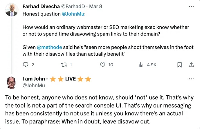 Conseils de John Mueller de Google sur le désaveu des liens sur X