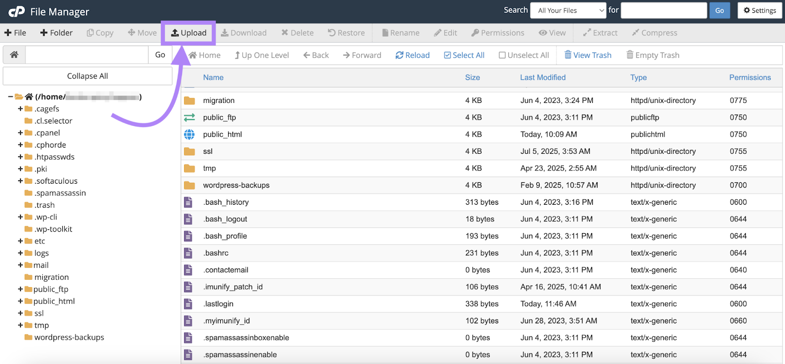 O botão de upload está destacado.