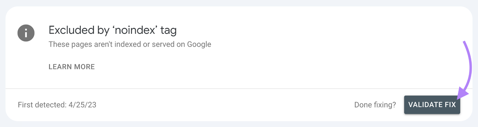 After clicking an issue, you can click to learn more and validate fix.