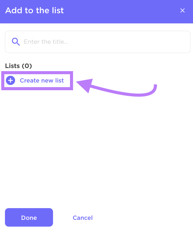 "Botón "Crear nueva lista