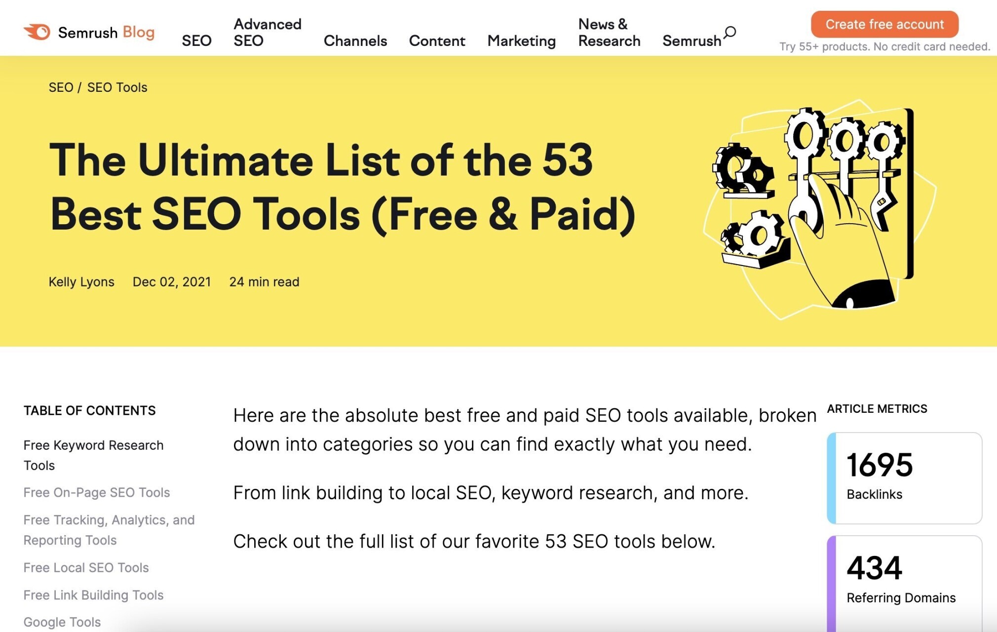 Article de Semrush ayant reçu de nombreux backlinks