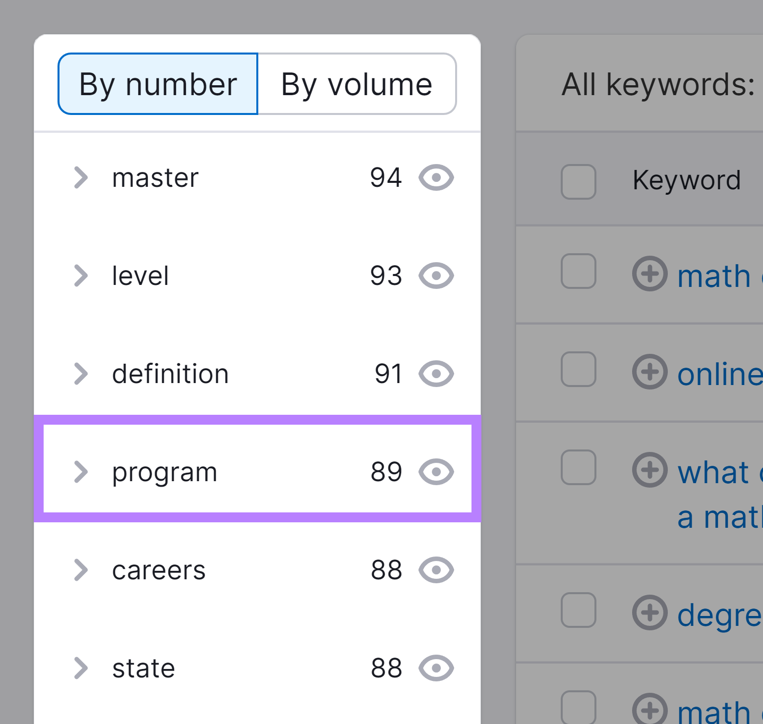 Groups column highlighted with box around 'program' group.