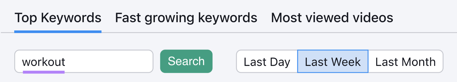 Suche nach "Training" in der Keyword Analytics für YouTube-App