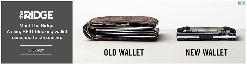 La bannière publicitaire de Ridge présentait une image de leur portefeuille et de celui de leur concurrent.