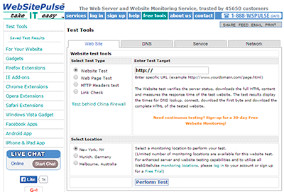 WebSitePulse: test de velocidad de carga web