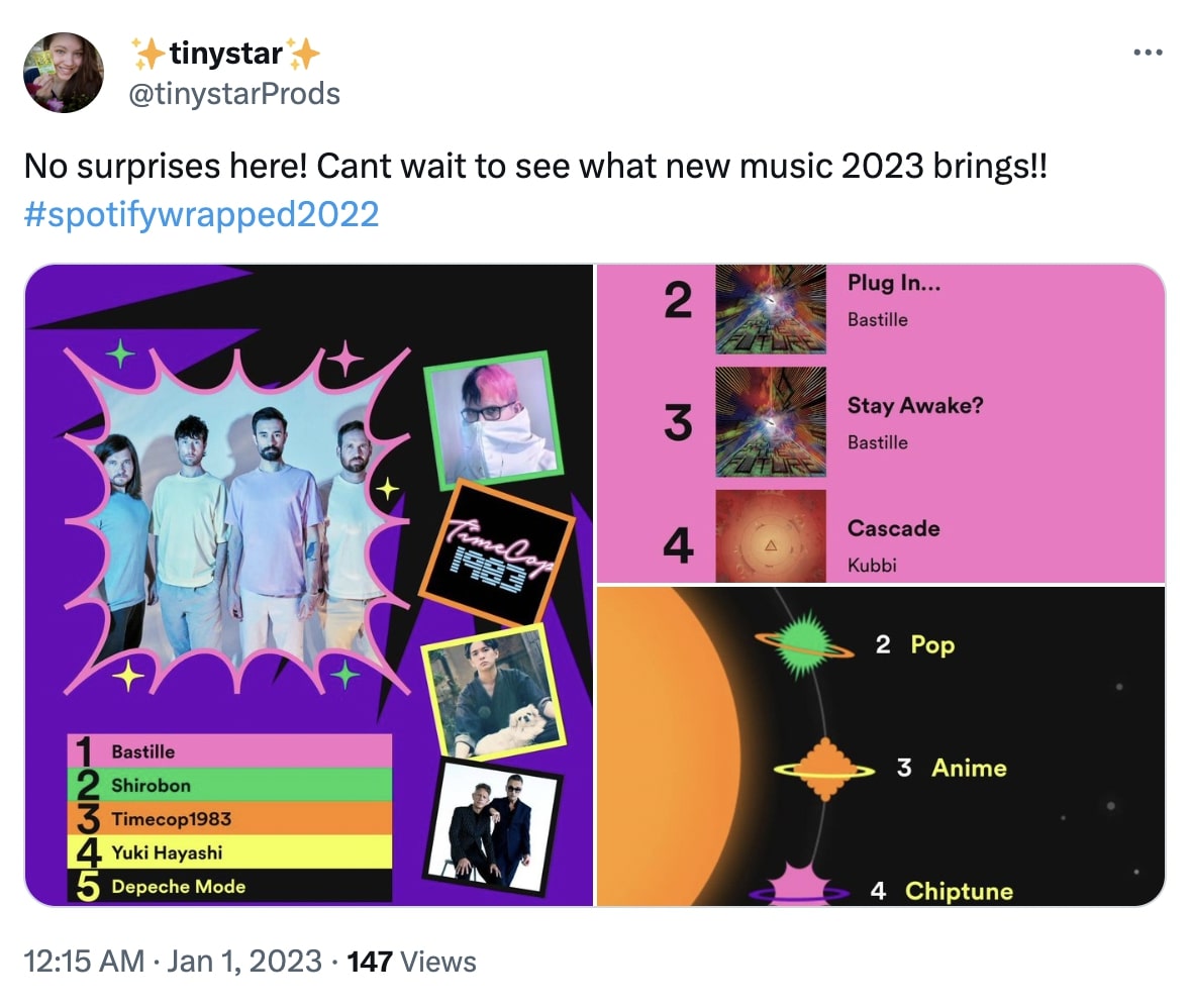 Um exemplo de um usuário que compartilha suas capturas de tela do Wrapped no X