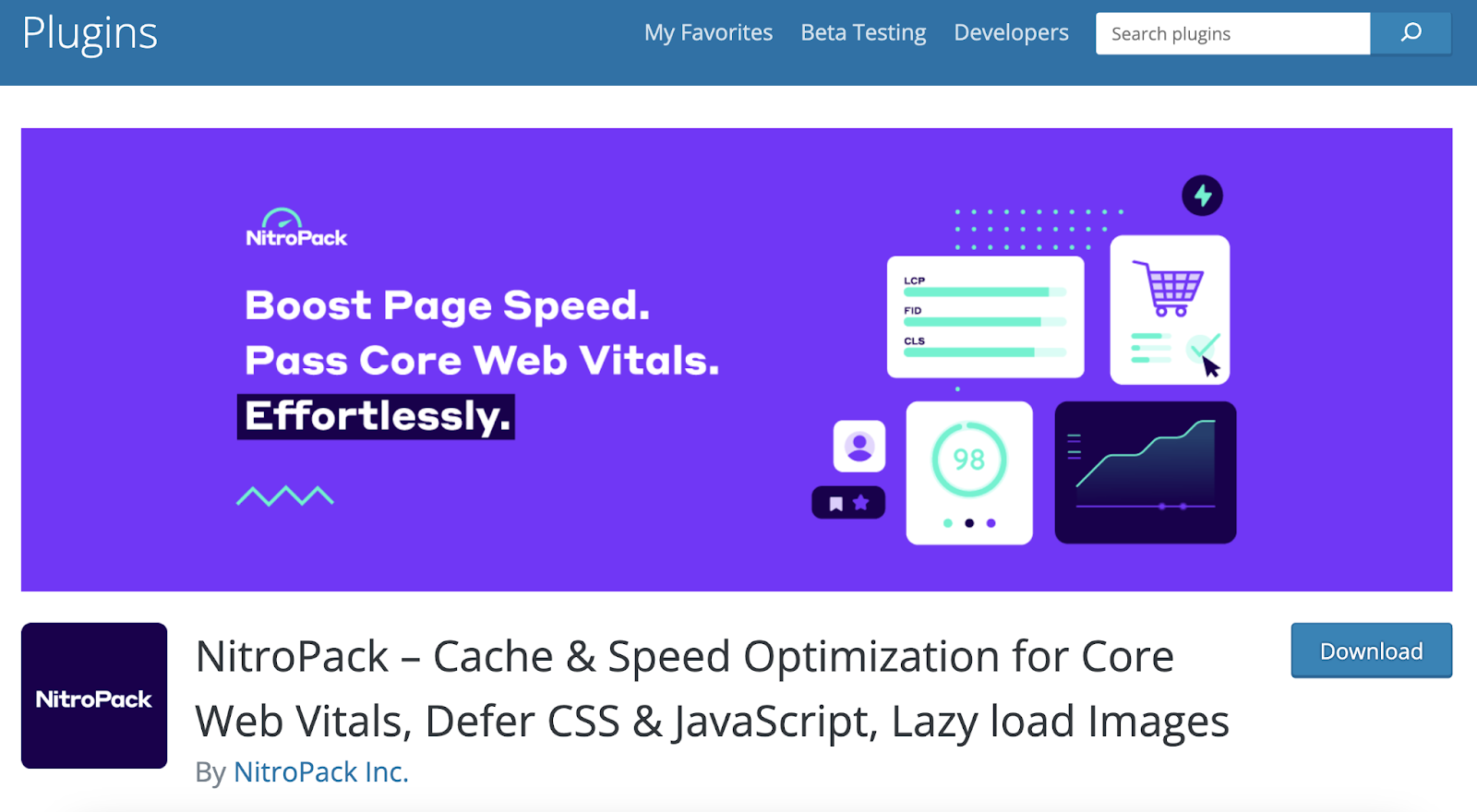 Página del plugin NitroPack