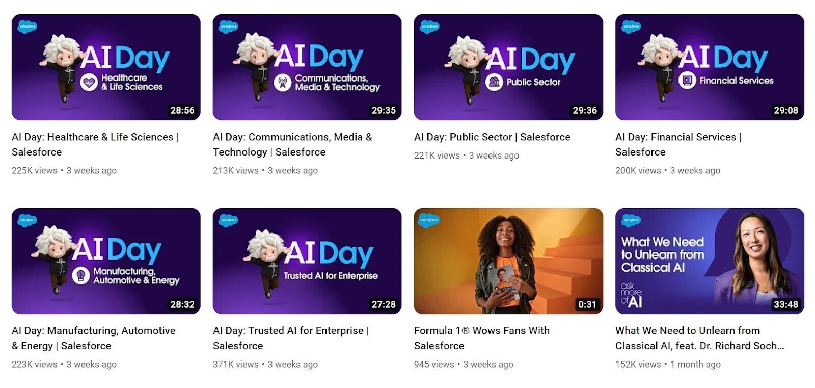 Vidéos YouTube de Salesforce sur des sujets liés à l'intelligence artificielle