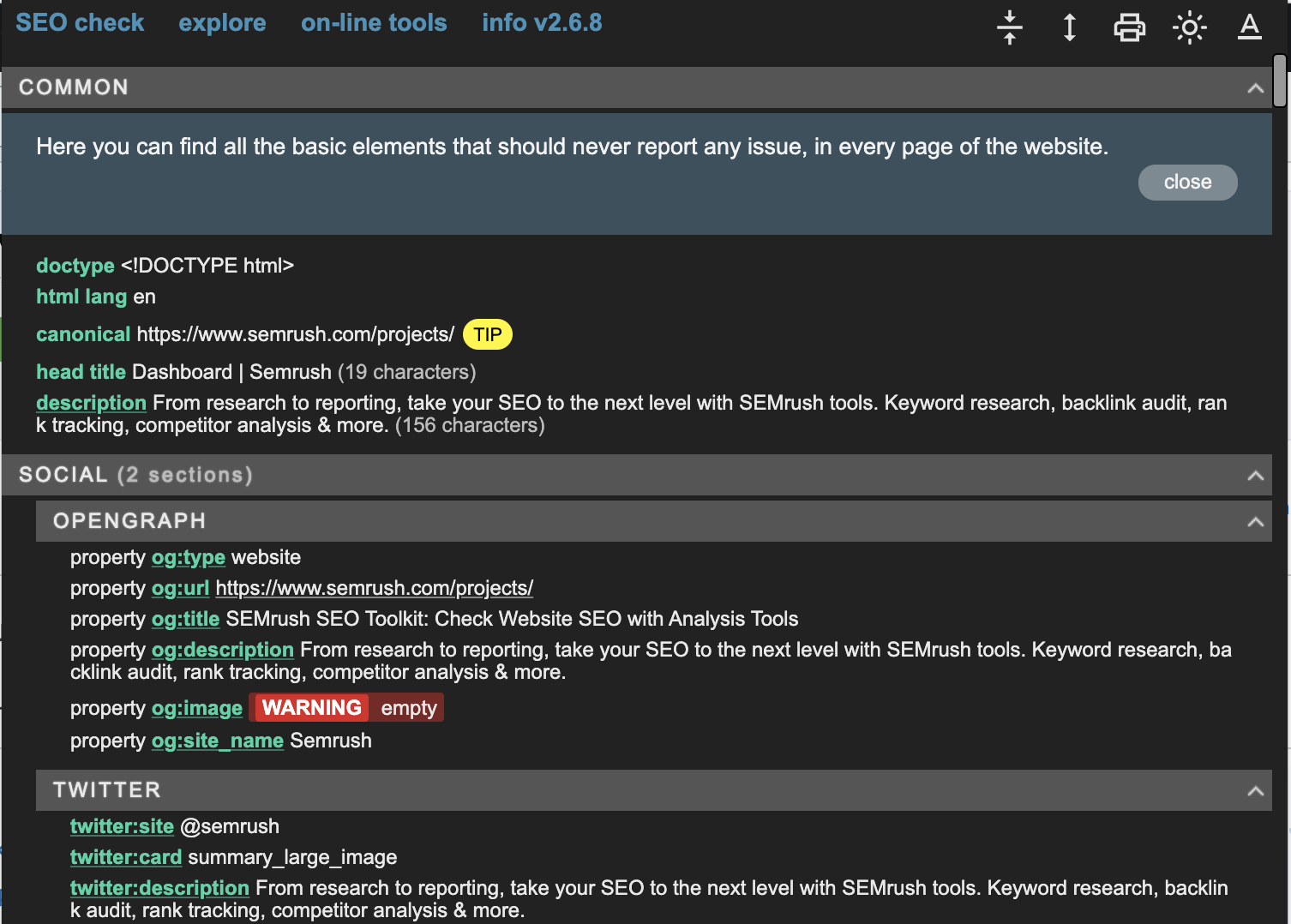 Screenshot: Meta SEO Inspector