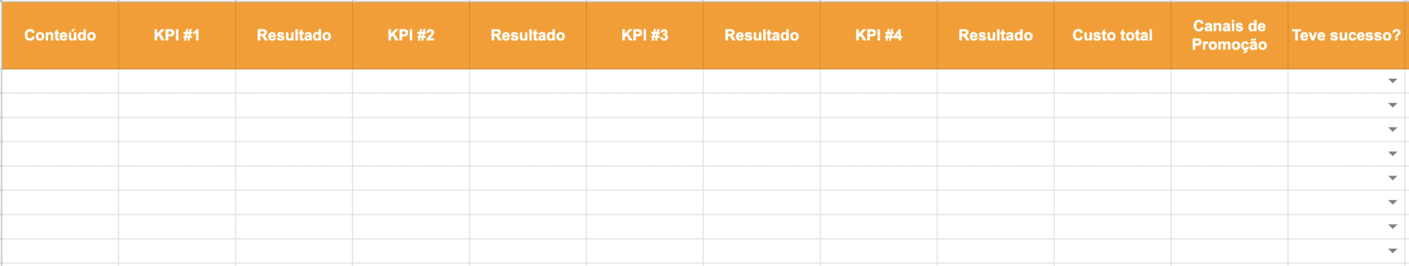 tabela com KPIs e resultados para acompanhar o desempenho do conteúdo