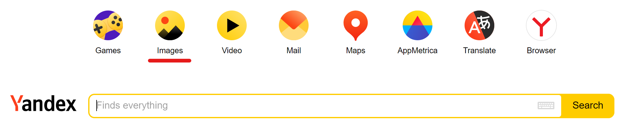 pesquisa reversa de imagens - tela inicial do yandex