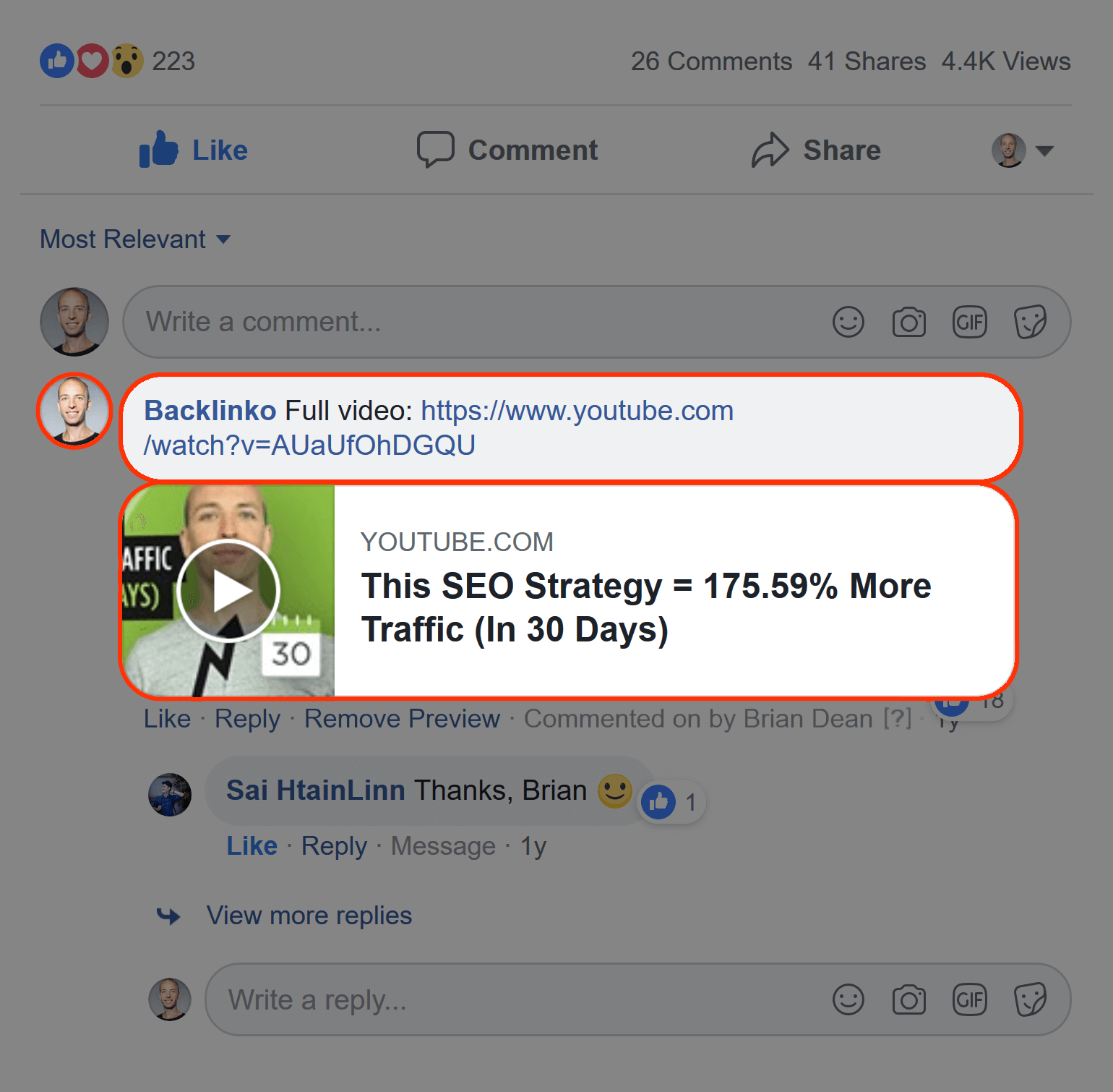 Brian postet Video-Link in Facebook-Kommentar