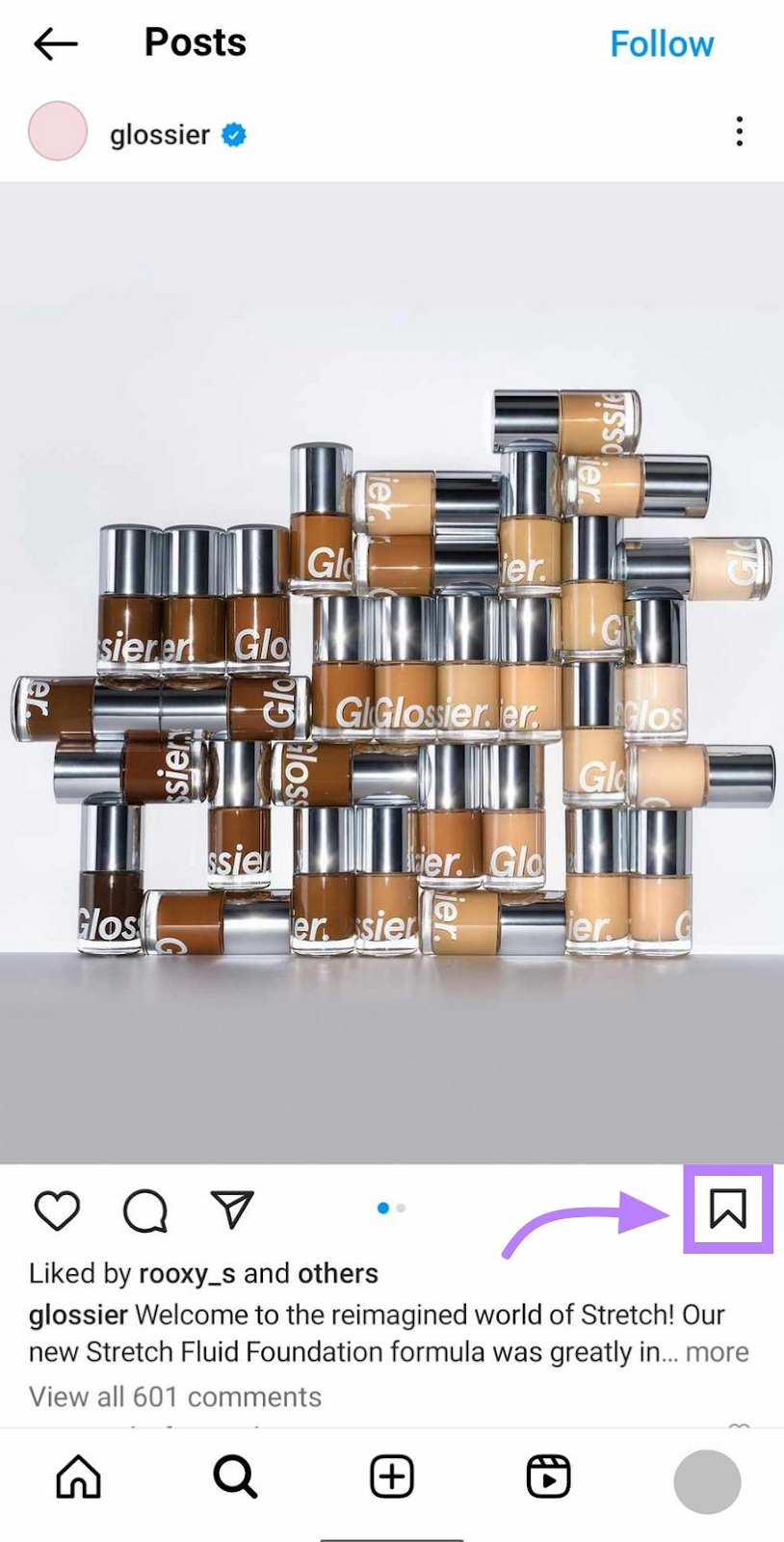 Botón "Guardar" resaltado bajo una publicación de Instagram