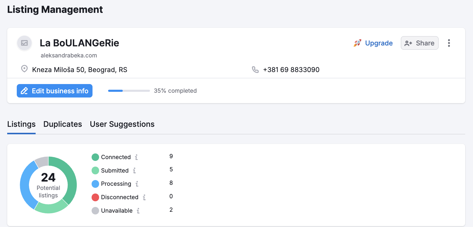 Modifiez les informations de votre entreprise et consultez la liste des annuaires connectés, soumis, en cours de traitement, déconnectés et indisponibles.