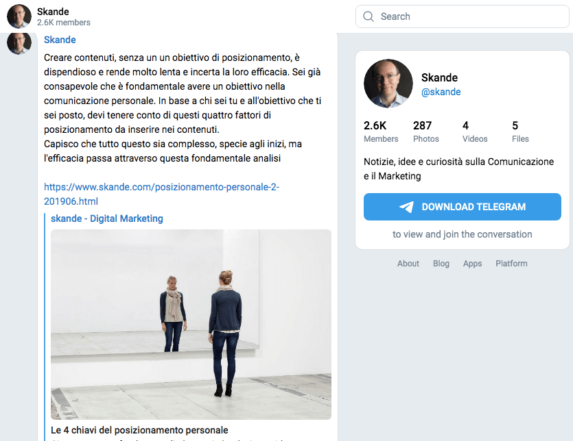 Un ottimo canale su Telegram per essere aggiornato sul web marketing