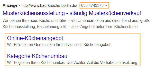 Anzeige mit Erweiterungen