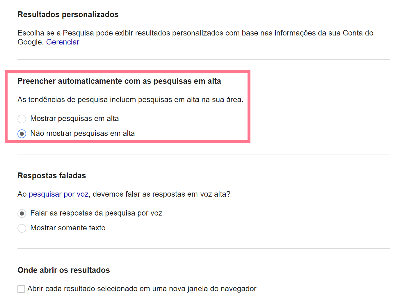 como remover sugestões de pesquisa no computador