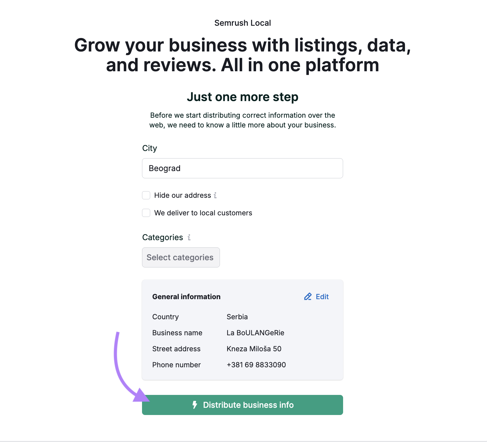 Confirmez les informations relatives à votre entreprise.