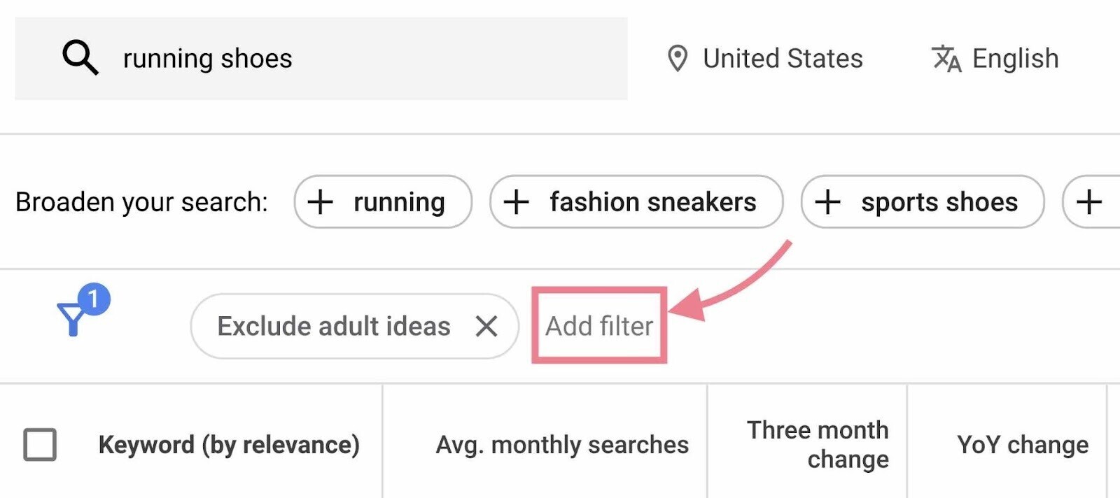 Botão add filter destacado