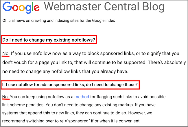 cosa consiglia Google sull'uso dei nuovi attributi dei link nofollow