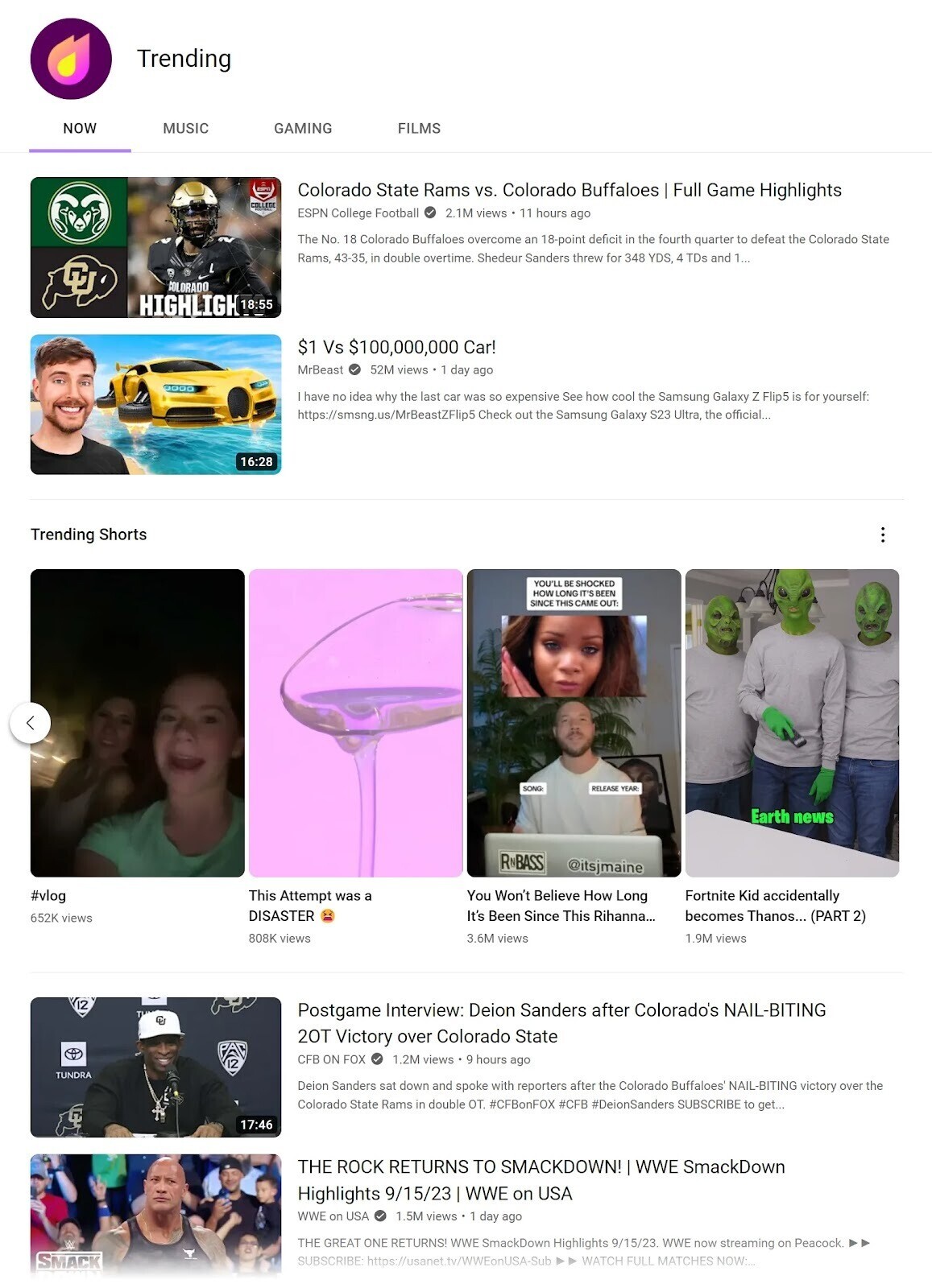 Página de tendencias de YouTube