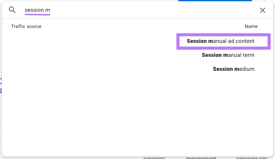 "Contenido del anuncio manual de la sesión" seleccionado en la búsqueda